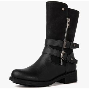 Global Win Black Heeled Boots Mid-Calf Height